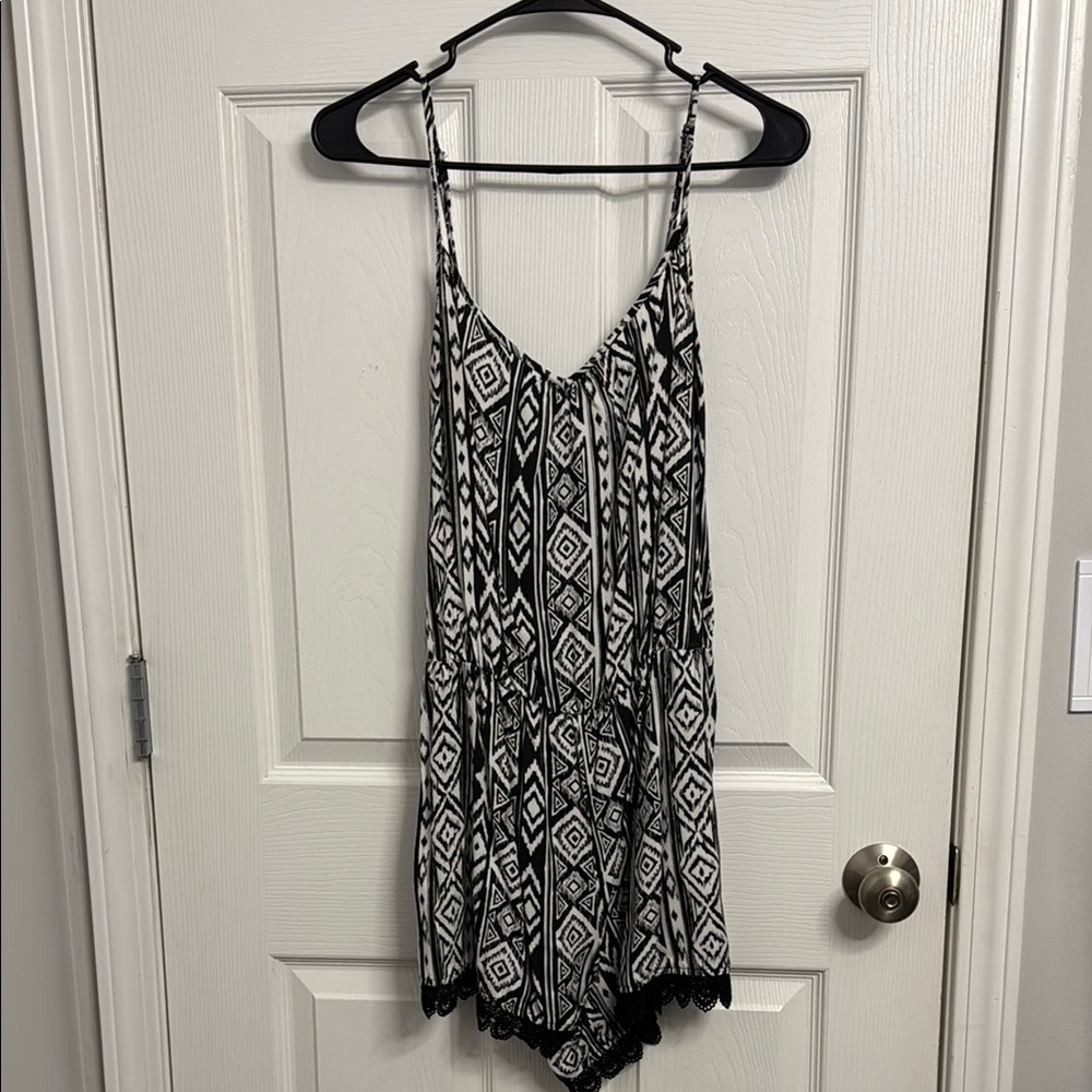 Black and White Geometric Print Romper